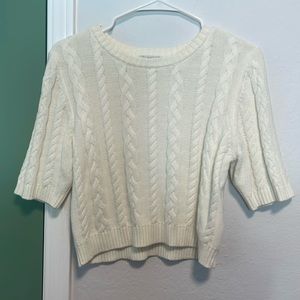 White cable knit, cropped short sleeve sweater in a size large